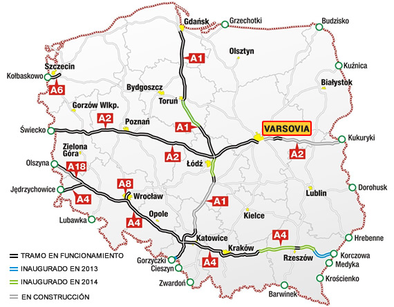mapa autopistas de Polonia